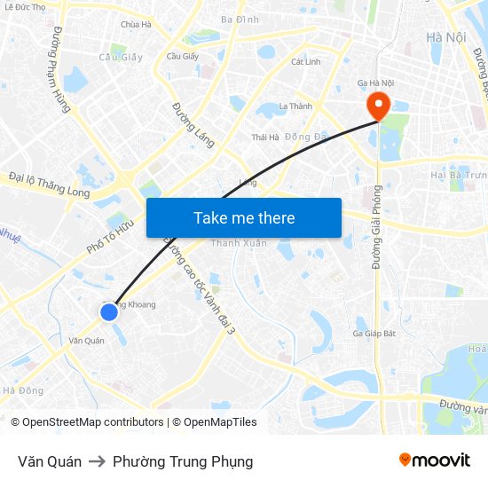 Văn Quán to Phường Trung Phụng map