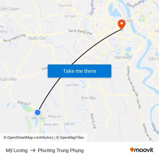 Mỹ Lương to Phường Trung Phụng map