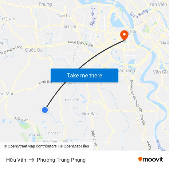 Hữu Văn to Phường Trung Phụng map