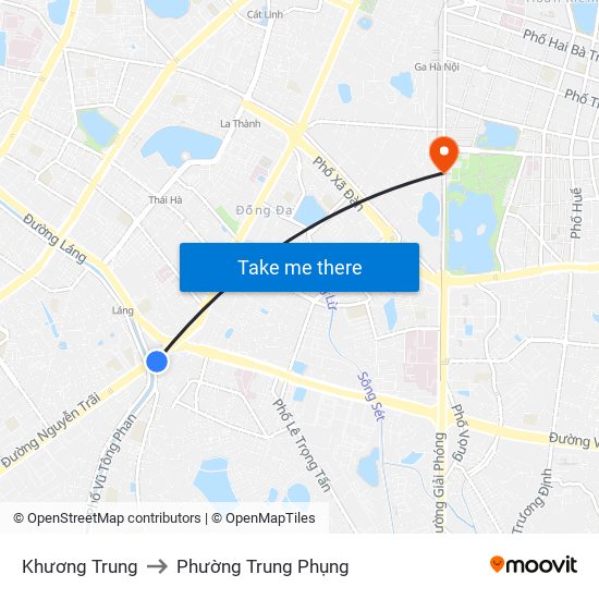 Khương Trung to Phường Trung Phụng map