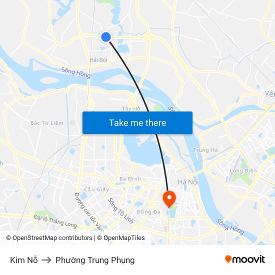 Kim Nỗ to Phường Trung Phụng map