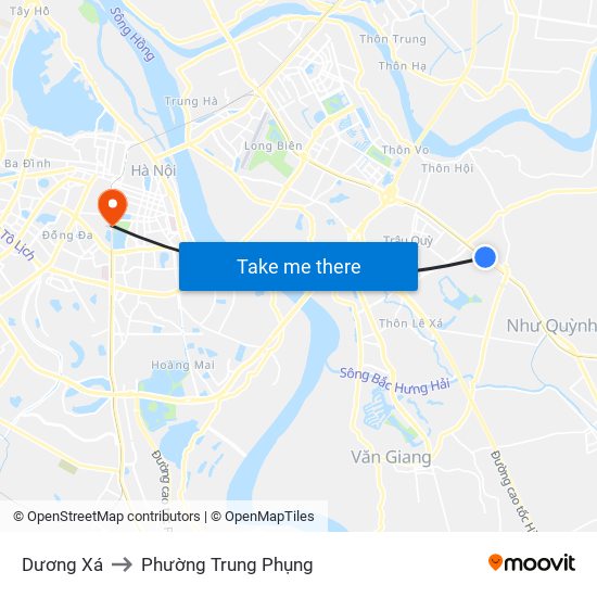 Dương Xá to Phường Trung Phụng map