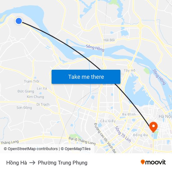 Hồng Hà to Phường Trung Phụng map
