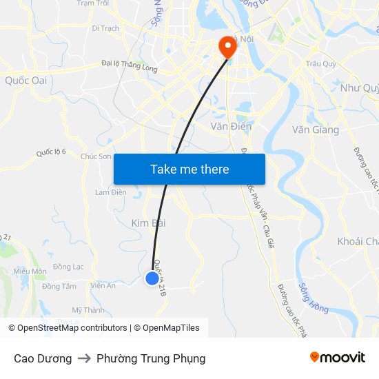 Cao Dương to Phường Trung Phụng map