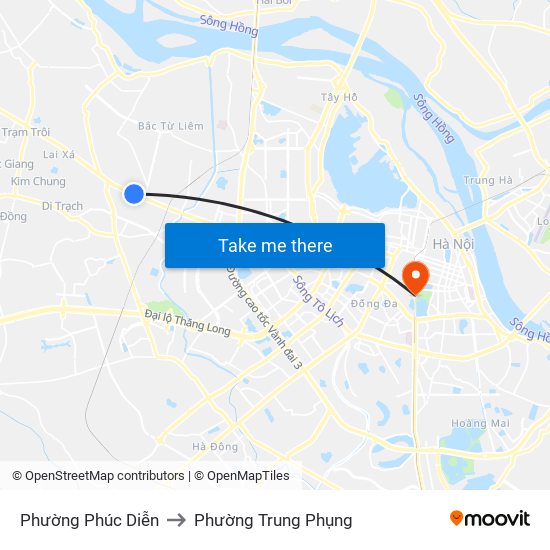 Phường Phúc Diễn to Phường Trung Phụng map