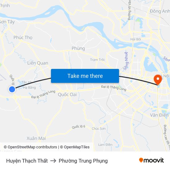 Huyện Thạch Thất to Phường Trung Phụng map