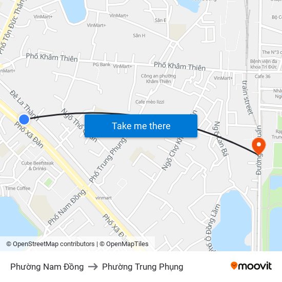 Phường Nam Đồng to Phường Trung Phụng map