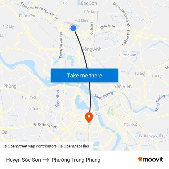 Huyện Sóc Sơn to Phường Trung Phụng map