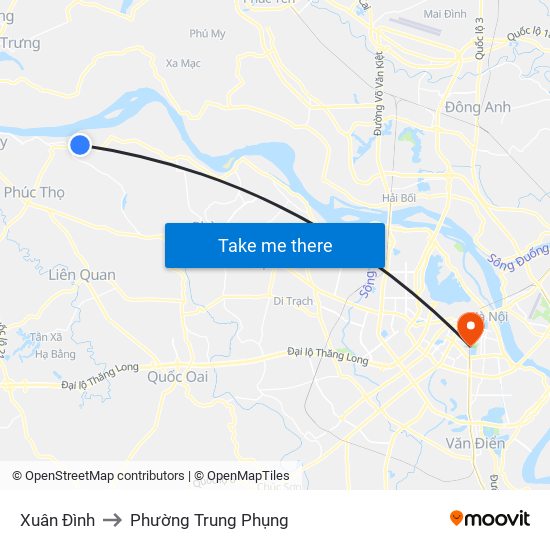 Xuân Đình to Phường Trung Phụng map