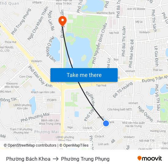 Phường Bách Khoa to Phường Trung Phụng map