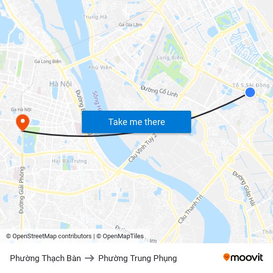 Phường Thạch Bàn to Phường Trung Phụng map