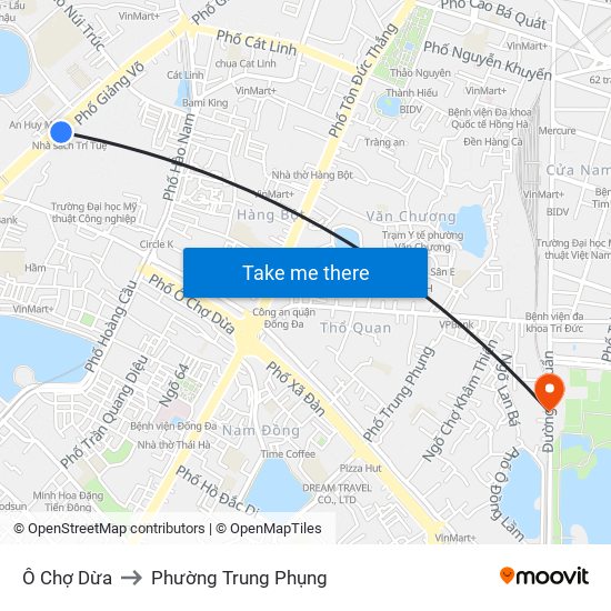 Ô Chợ Dừa to Phường Trung Phụng map