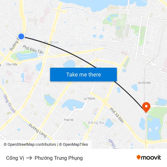 Cống Vị to Phường Trung Phụng map