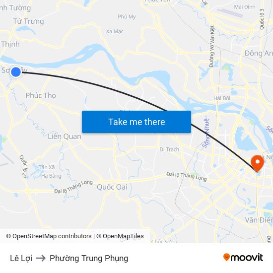 Lê Lợi to Phường Trung Phụng map