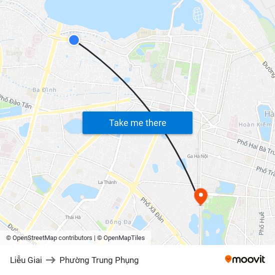 Liễu Giai to Phường Trung Phụng map