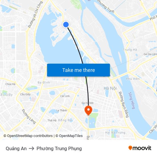 Quảng An to Phường Trung Phụng map