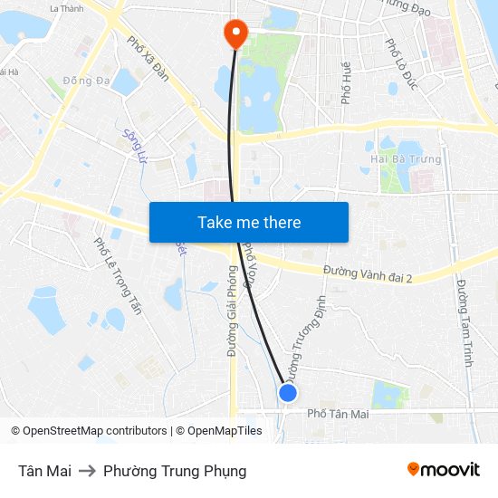 Tân Mai to Phường Trung Phụng map