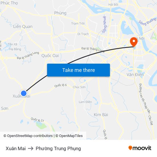 Xuân Mai to Phường Trung Phụng map