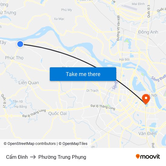 Cẩm Đình to Phường Trung Phụng map