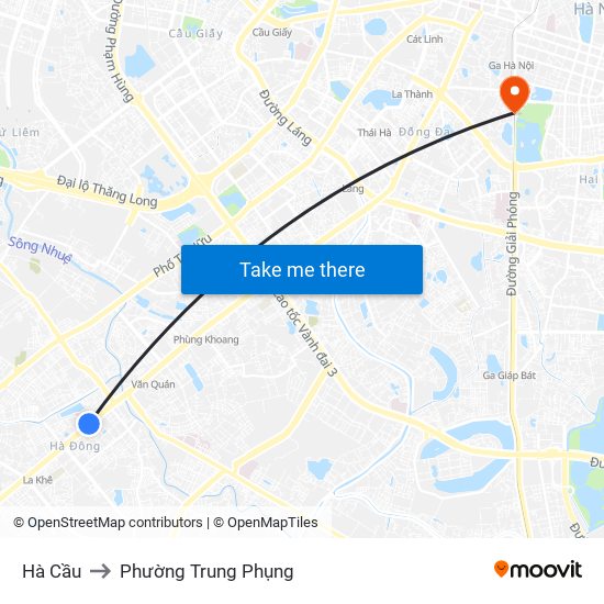 Hà Cầu to Phường Trung Phụng map