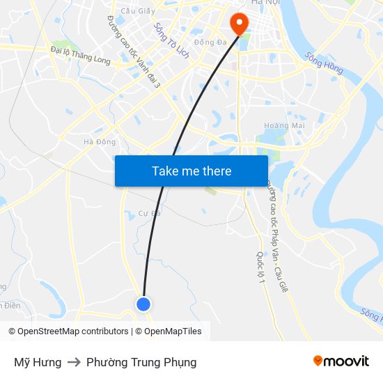 Mỹ Hưng to Phường Trung Phụng map