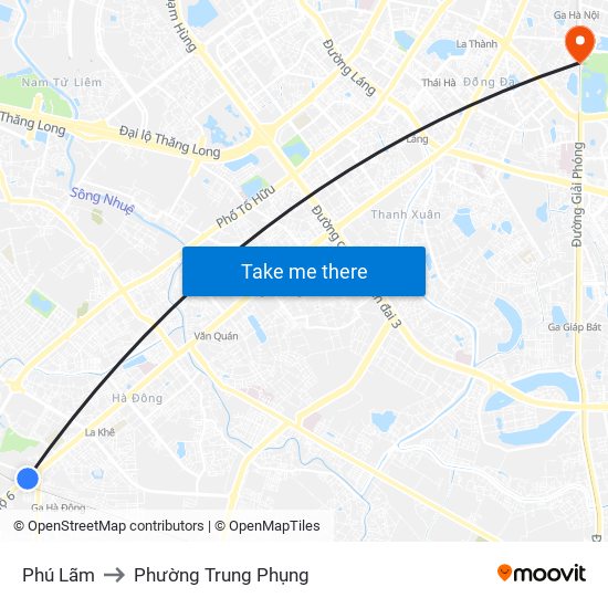Phú Lãm to Phường Trung Phụng map