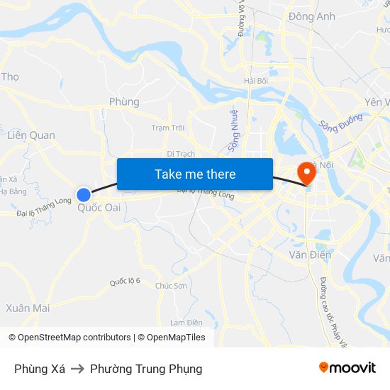 Phùng Xá to Phường Trung Phụng map