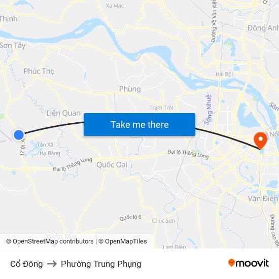 Cổ Đông to Phường Trung Phụng map