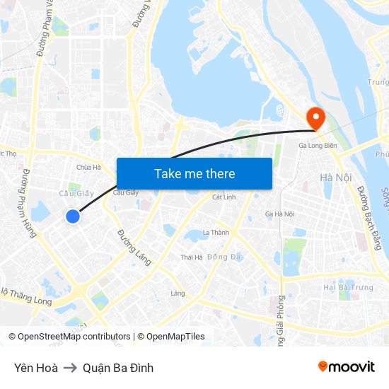 Yên Hoà to Quận Ba Đình map