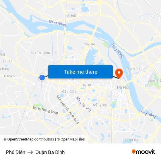 Phú Diễn to Quận Ba Đình map