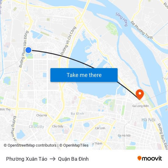 Phường Xuân Tảo to Quận Ba Đình map