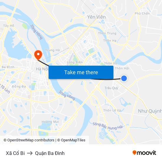 Xã Cổ Bi to Quận Ba Đình map