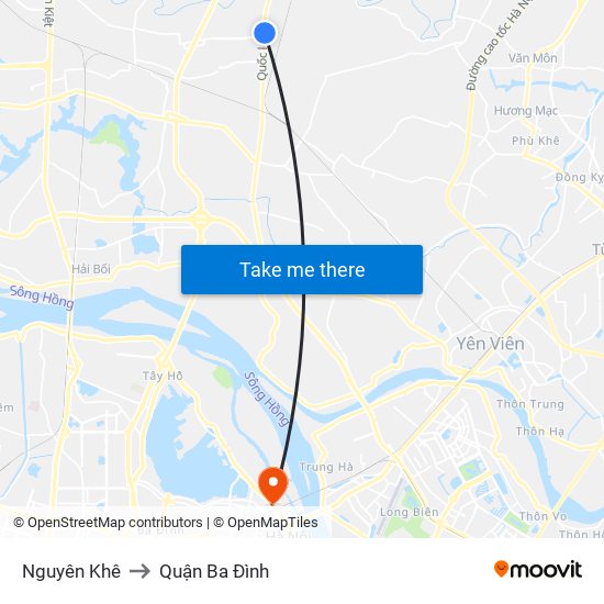 Nguyên Khê to Quận Ba Đình map