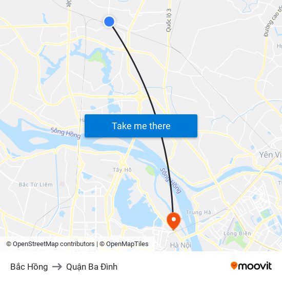 Bắc Hồng to Quận Ba Đình map