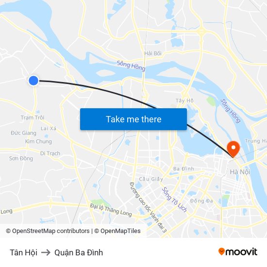 Tân Hội to Quận Ba Đình map