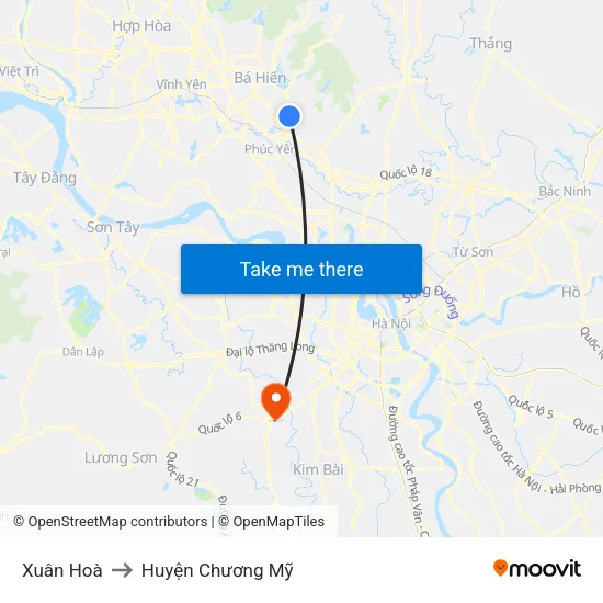 Xuân Hoà to Huyện Chương Mỹ map
