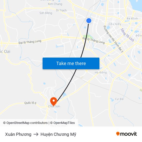 Xuân Phương to Huyện Chương Mỹ map