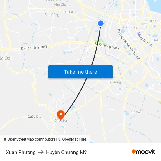 Xuân Phương to Huyện Chương Mỹ map