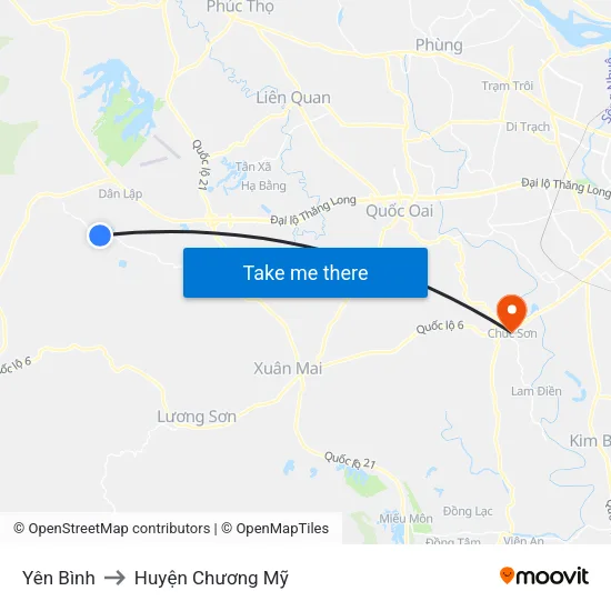 Yên Bình to Huyện Chương Mỹ map