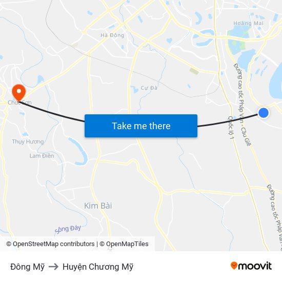 Đông Mỹ to Huyện Chương Mỹ map