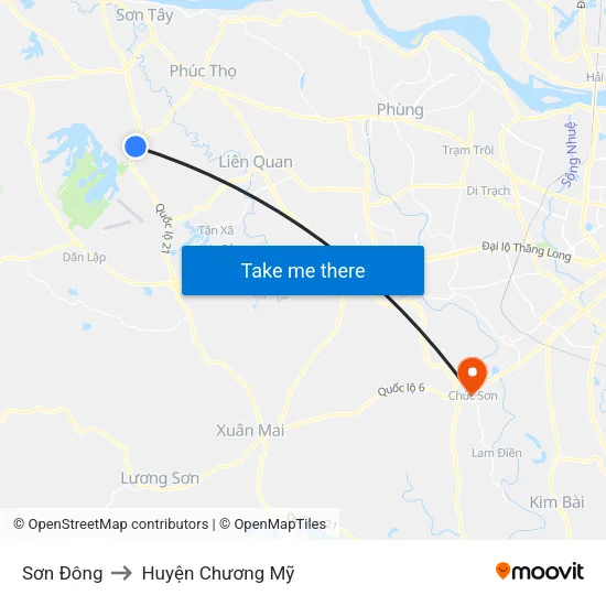 Sơn Đông to Huyện Chương Mỹ map