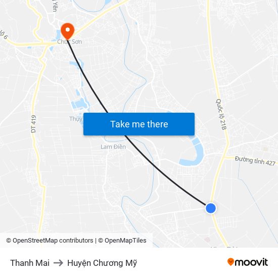 Thanh Mai to Huyện Chương Mỹ map