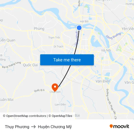 Thụy Phương to Huyện Chương Mỹ map