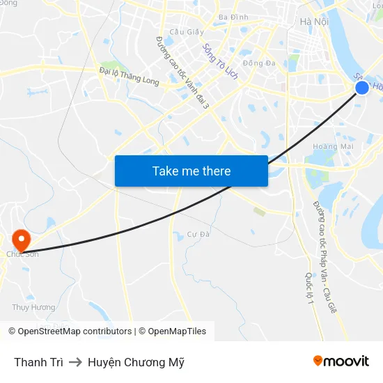 Thanh Trì to Huyện Chương Mỹ map