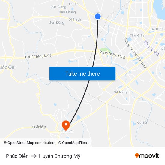 Phúc Diễn to Huyện Chương Mỹ map