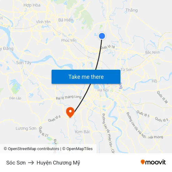 Sóc Sơn to Huyện Chương Mỹ map