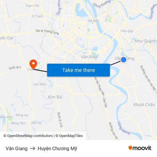 Văn Giang to Huyện Chương Mỹ map