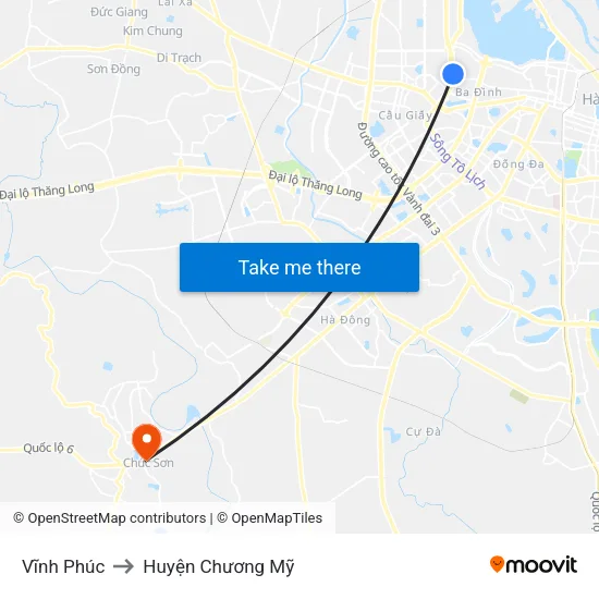 Vĩnh Phúc to Huyện Chương Mỹ map