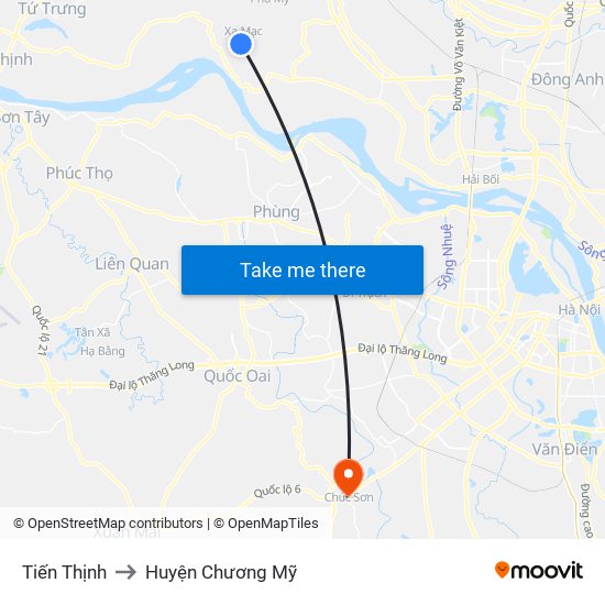 Tiến Thịnh to Huyện Chương Mỹ map