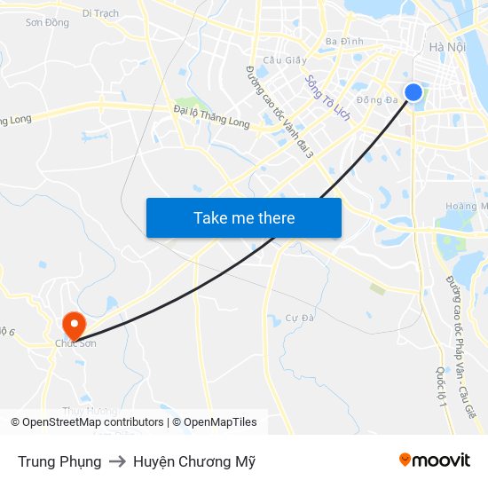 Trung Phụng to Huyện Chương Mỹ map